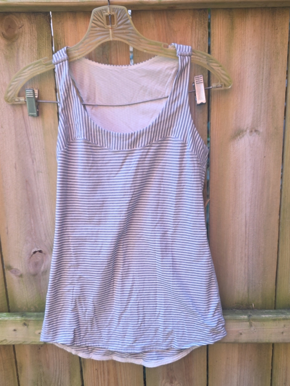 Striped Scoop Neck Tank Top - Light Gray and White